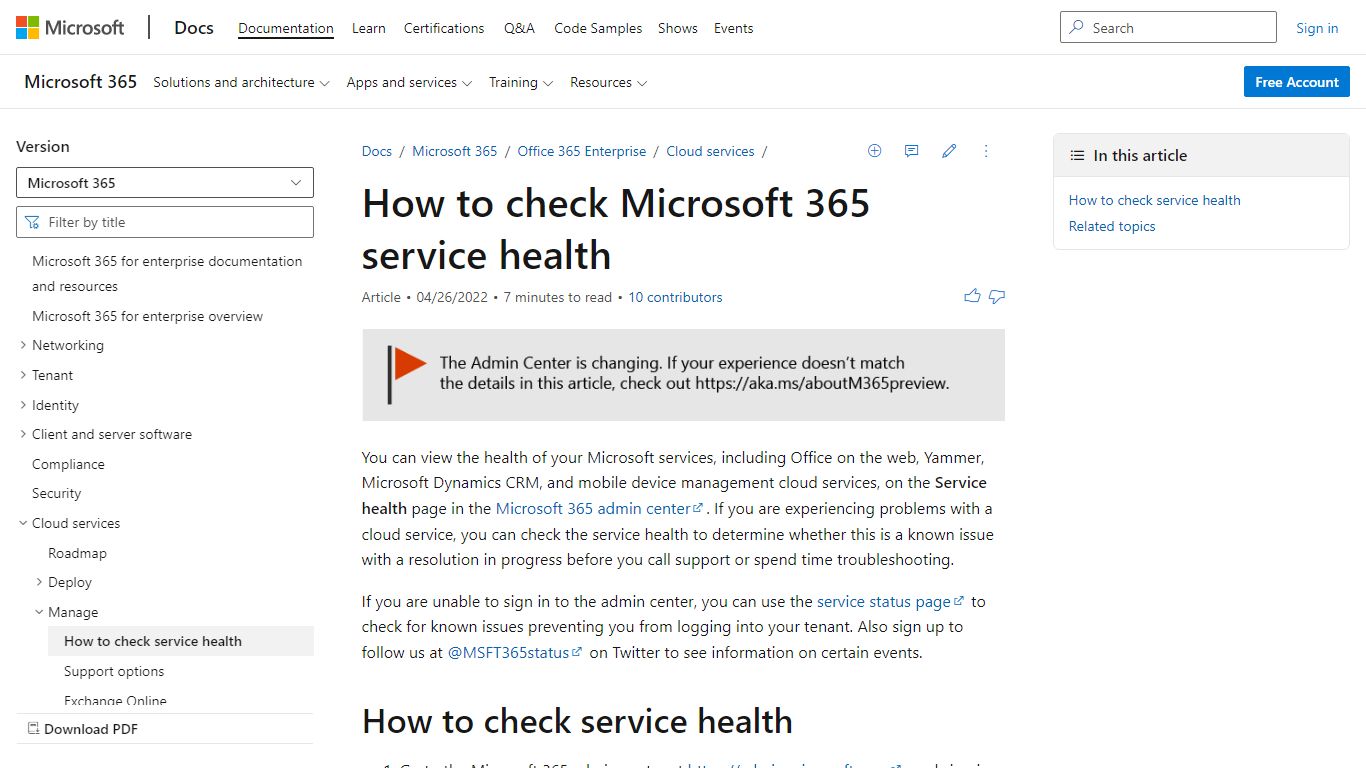How to check Microsoft 365 service health - Microsoft 365 Enterprise